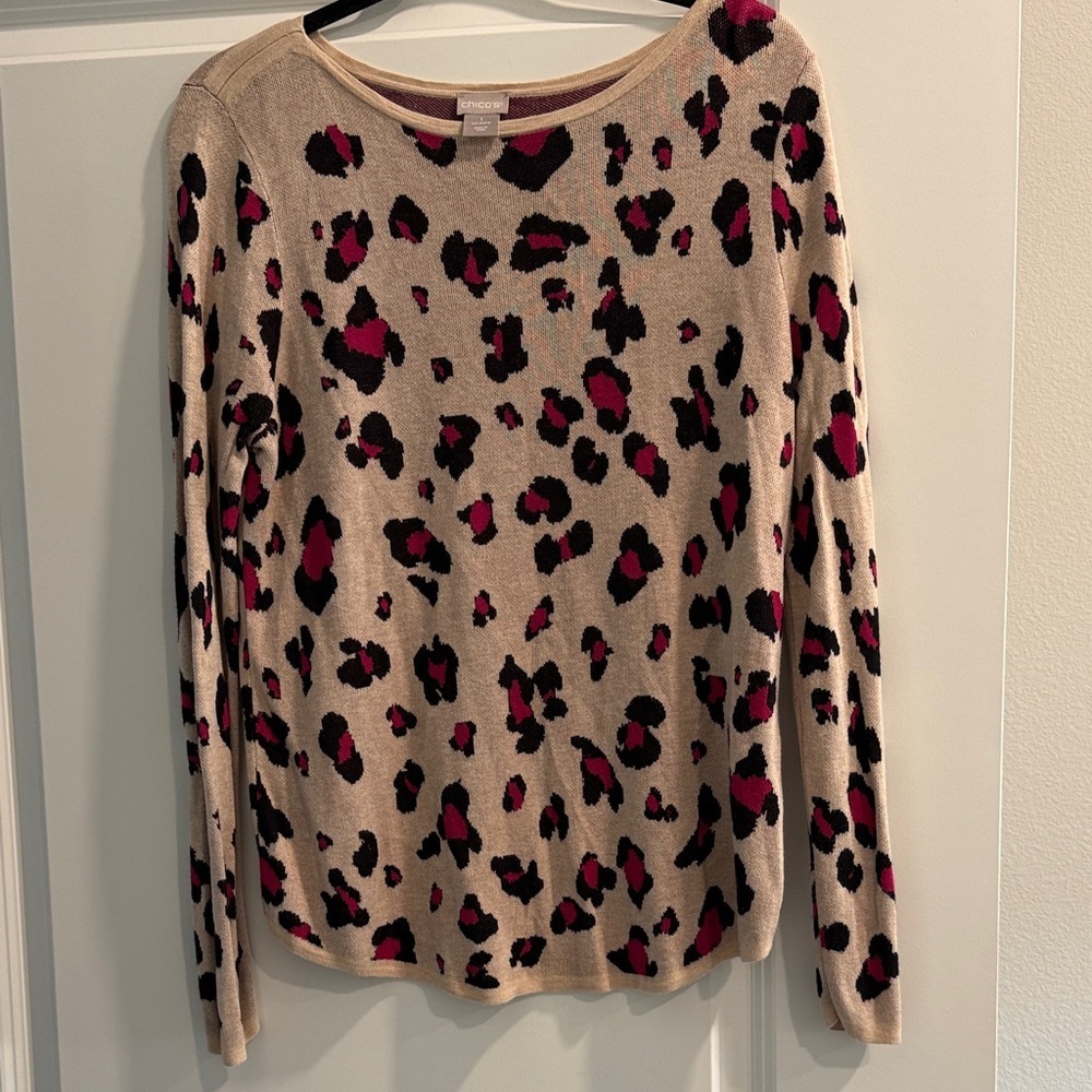 Chicos Leopard Print Sweater sz m